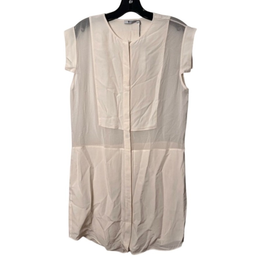 T by Alexander Wang NWT Sheer Panel Silk Shirt Dress Cream Ivory Size Large